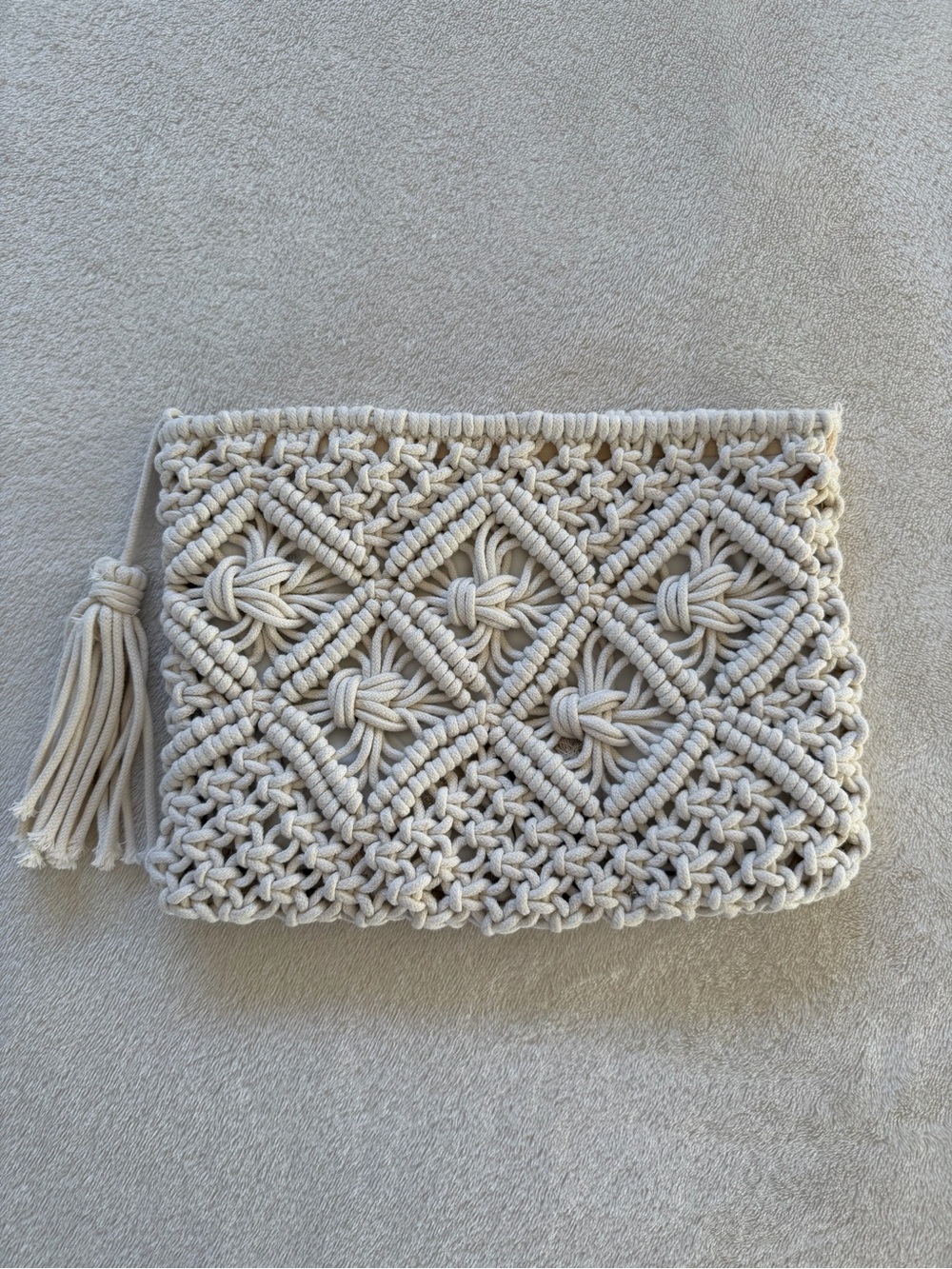 Handwoven Macramé Clutch in white cream